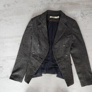 Flawless DAZZLE tweed gray brown blazer jacket suede elbow see meaure S? DD42